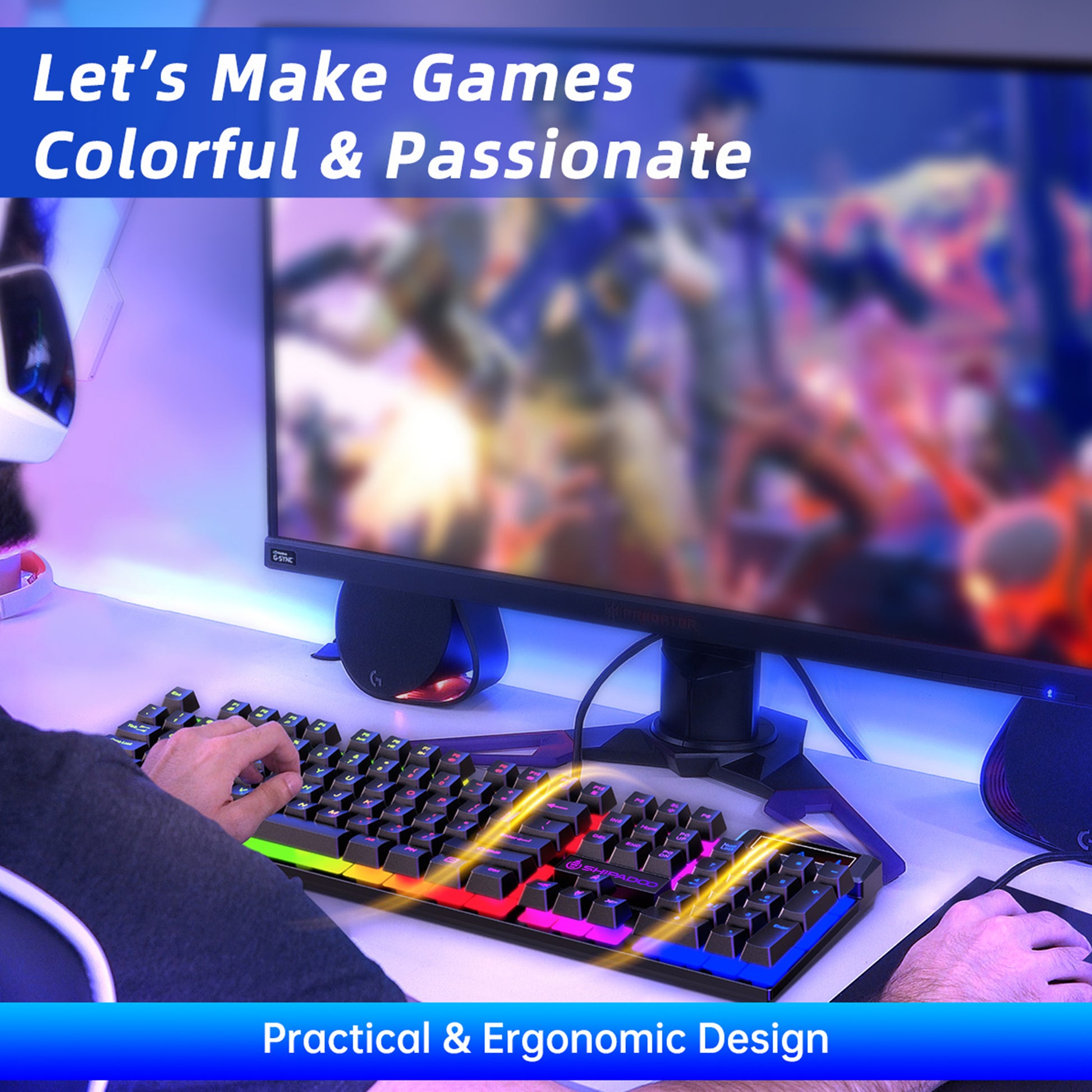 Gaming Keyboard & Mouse, 104 Keys LED RGB Backlit Quiet Computer Keyboard, Multimedia Keys, 26 Anti-Ghosting Keys, Waterproof Light up USB Wired Keyboard for PC Gamers Desktop Computer Laptop,Black